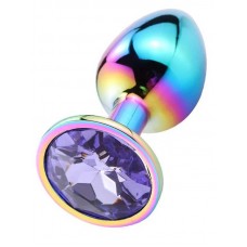 Taşlı Çok Renkli Çelik Anal Plug - Büyük Boy